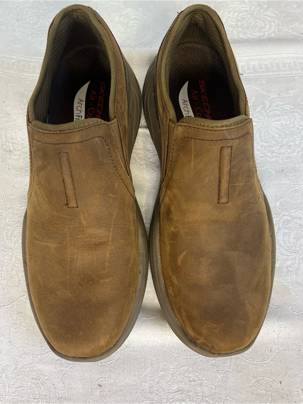 Skechers Men’s Motley Orago Slip Ons Relaxed Fit Leather Desert Brown 8.5 👍